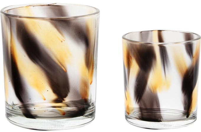 Dekoratief | Set 2 theelichthouders 'Black & Gold Smudge', glas, 9x9x10cm | A255298