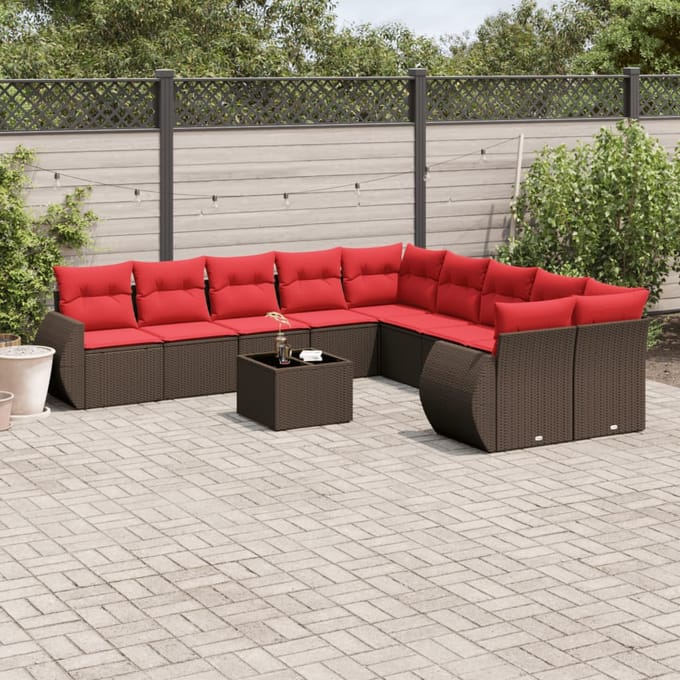 vidaXL - 11-delige - tuinbankset - met - kussens, - bruin - polyrotan