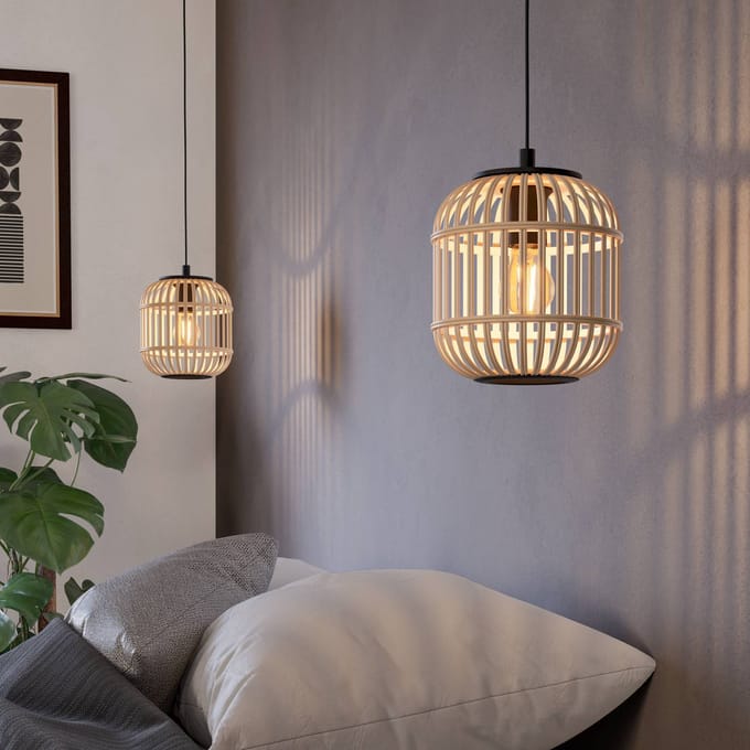 EGLO Bordesley Hanglamp - 1 lichts - Ø21cm. - E27 - bamboe, rotan - Zwart, bruin