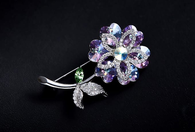 Paars Kristal Bloem broche