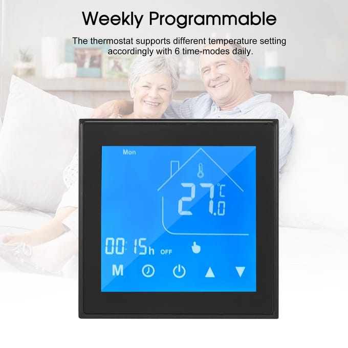 Thermostaat Temperatuurregelaar LCD-display Weekprogrammeerbaar voor Waterverwarming voor Huishouden A zwart