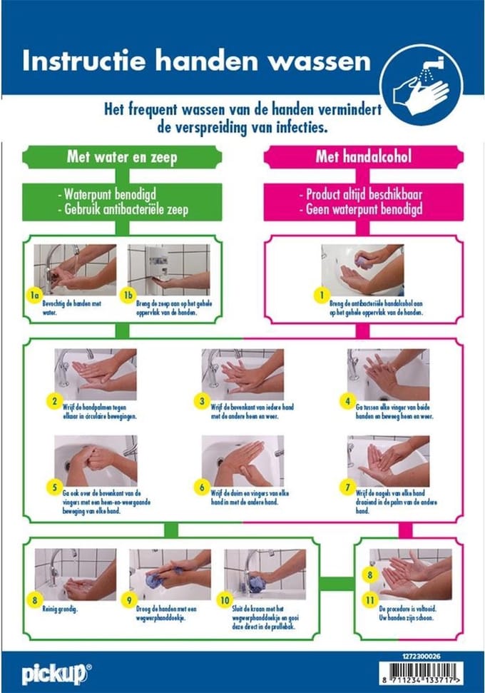 Bord 'Instructie handen wassen', 230 x 330 mm
