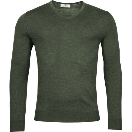 Thomas Maine Trui Fine Merino V-Neck Uni Single Knit Donker Groen / male