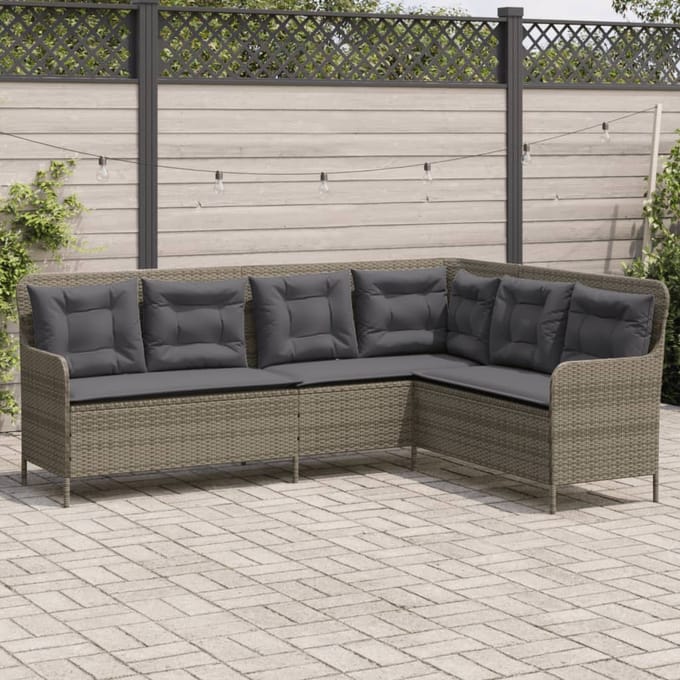 vidaXL - Tuinbank - met - kussens - L-vormig - poly - rattan - grijs