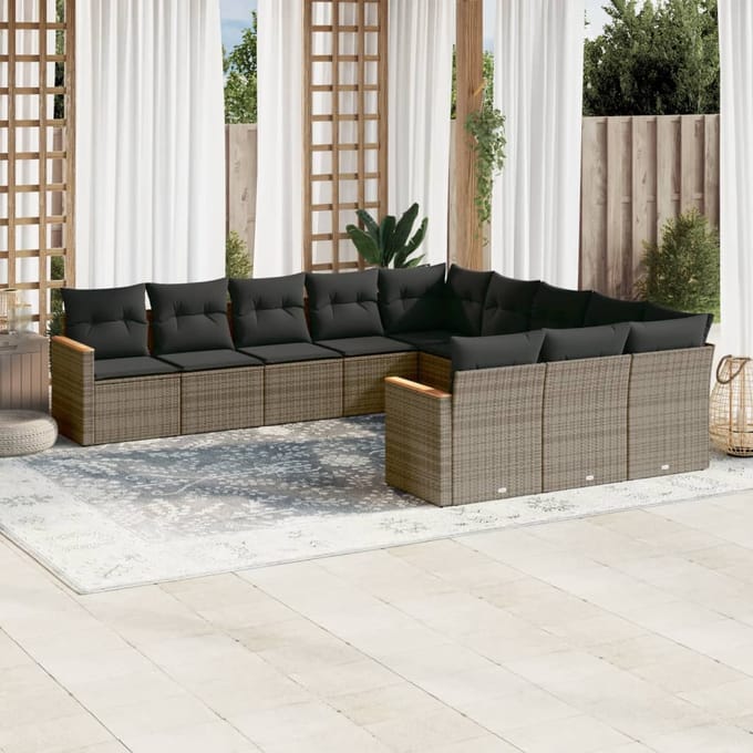 vidaXL - 11-delige - Loungeset - met - kussens - poly - rattan - grijs
