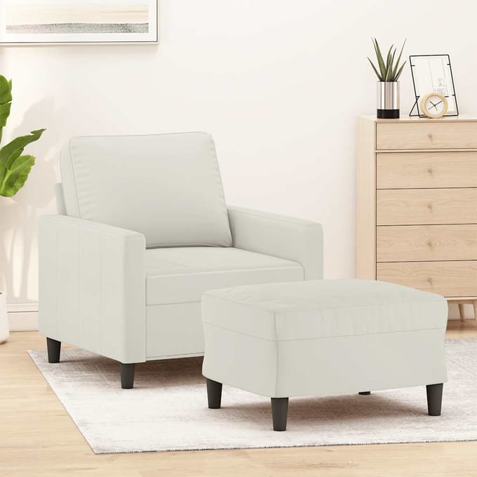 vidaXL - Fauteuil - met - voetenbank - 60 - cm - fluweel - crèmekleurig
