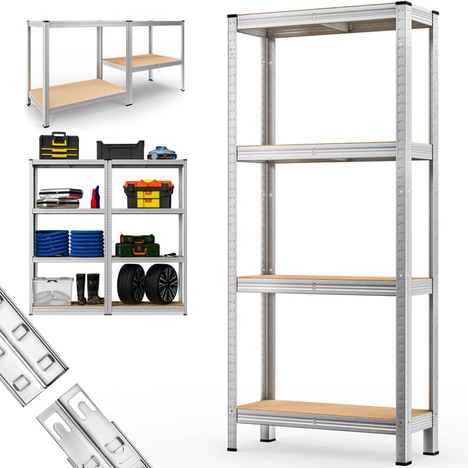 Monzana Stellingkast Metaal – incl. 4 MDF planken- tot 280kg - Zilver