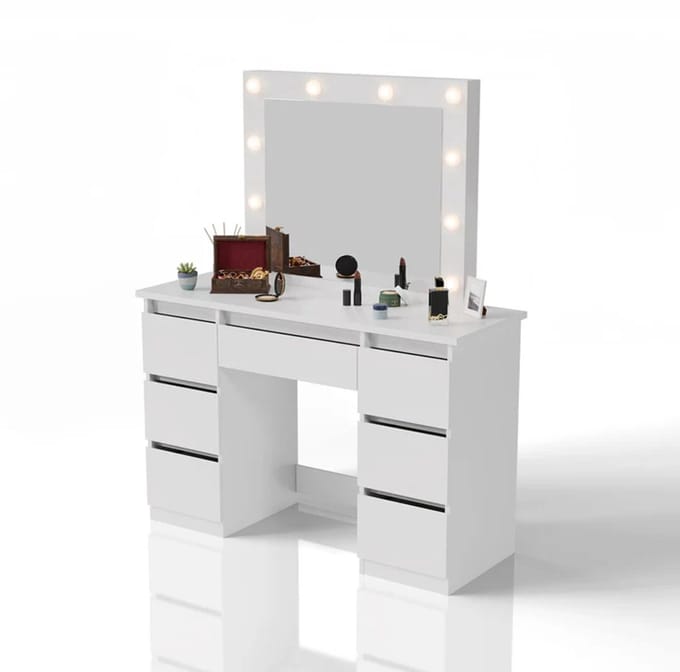 Kaptafel / Schminktafel Talea - Incl. Spiegel en LED - Wit