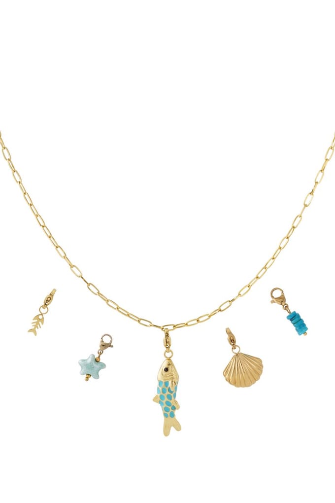 DIY Bedel Ketting Vis, Schelp & Zeester - Goudkleurig - Kleurvast Stainless Steel