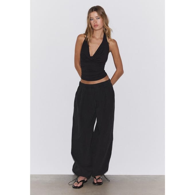 Stradivarius Gedrapeerde haltertop  Zwart XL