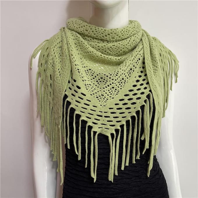 1pc Foulard Rond en Maille Creuse à Pompons rouge