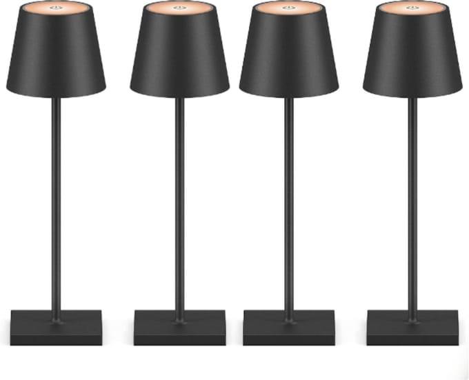 4 Stuks Oplaadbare tafellamp dimbaar zwart aluminium 2700K Bureaulamp