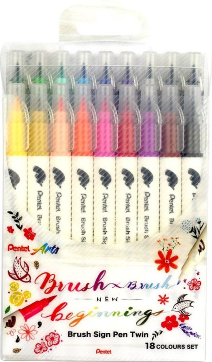 Pentel Brush Sign Pen Twin 18 kleuren