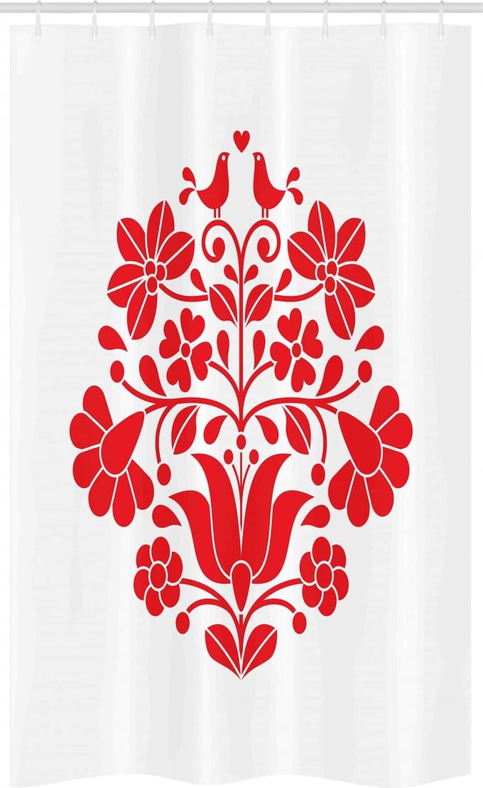 ABAKUHAUS Hongarije douchegordijn – Kalocsa Boho 120x180 cm – Rood-Wit