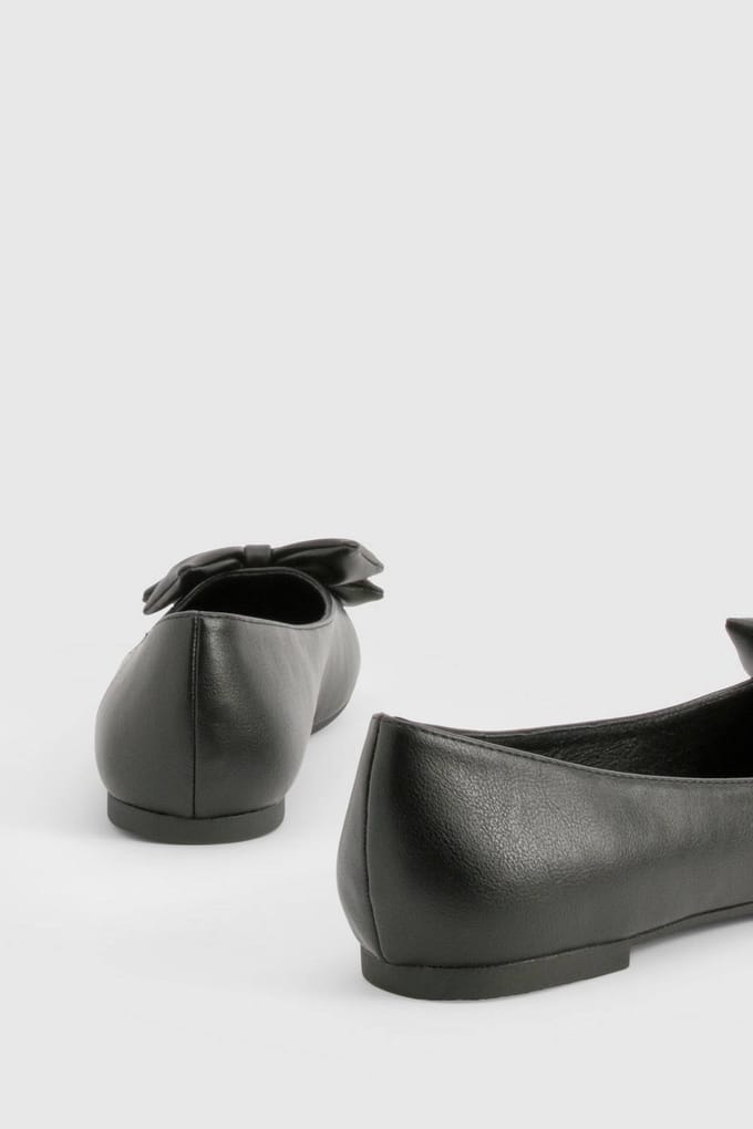 boohoo Dames Bow Round Toe Ballerina | Zwart | Maat: 41