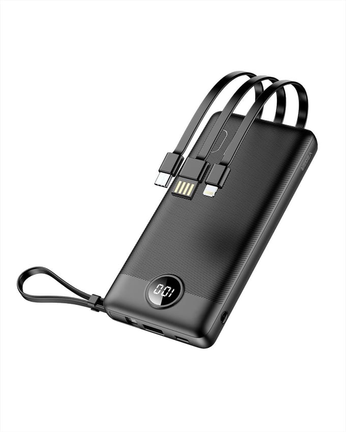 Veger Powerbank C10 - W117 - 10.000 mAh - 12 Watt - Ingebouwde kabels