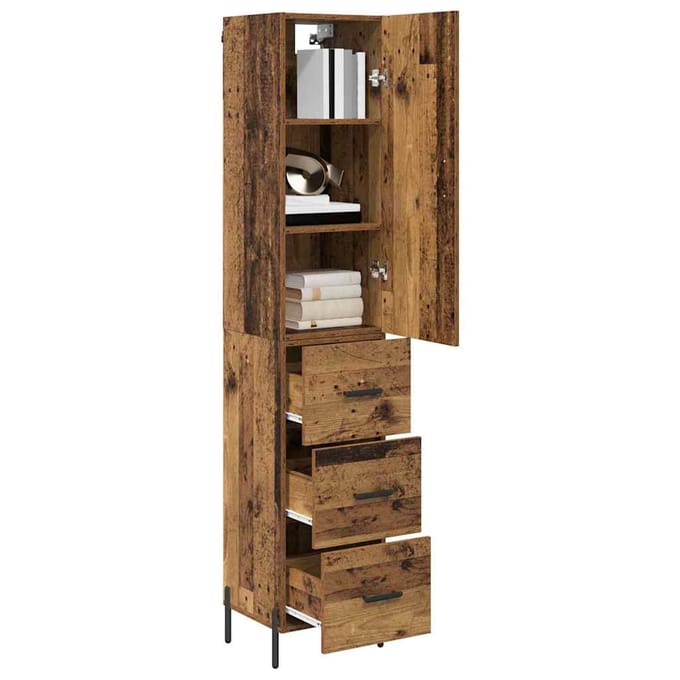 vidaXL - Highboard - Oud - Hout - 34,5 - x - 34 - x - 180 - cm - Bewerkt - hout