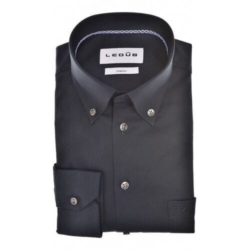 Ledûb Overhemd Uni Color Subtle Contrast Button-Down Cotton Stretch Navy / male