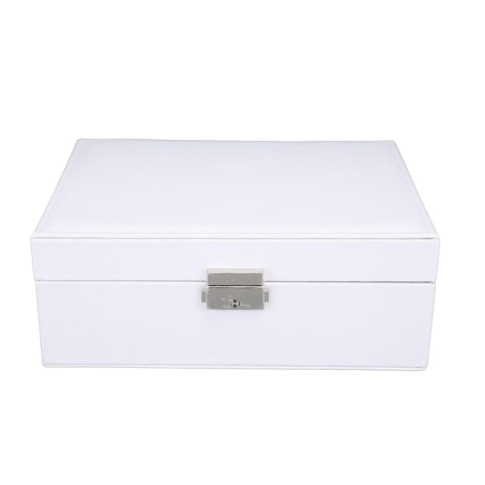 Sieradendoos Wit Hout Grote Capaciteit 2 Lagen Meerdere Vakjes PU Leer Draagbaar beige