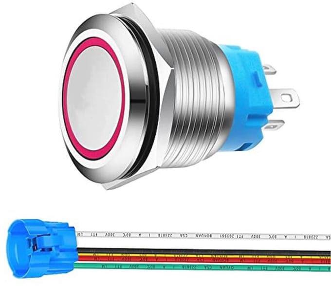 RVS Momentaire Drukknop 22mm 12V-24V AAN UIT Waterdicht met LED Indicator
