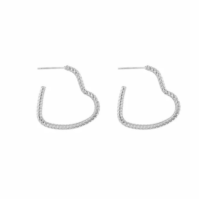 Bijoutheek Oorknoppen bewerkt hart (2,5cm) Zilver
