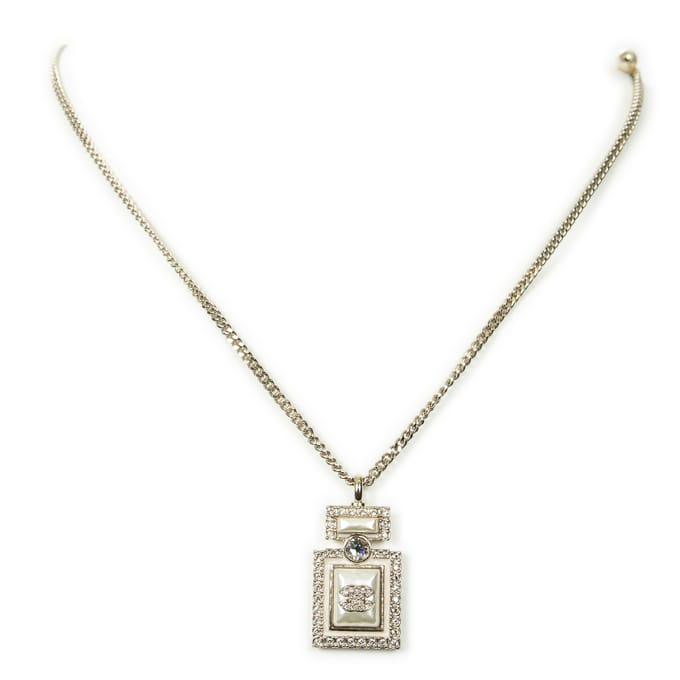 Pearl Rhinestone Perfume Bottle Necklace  Ketting