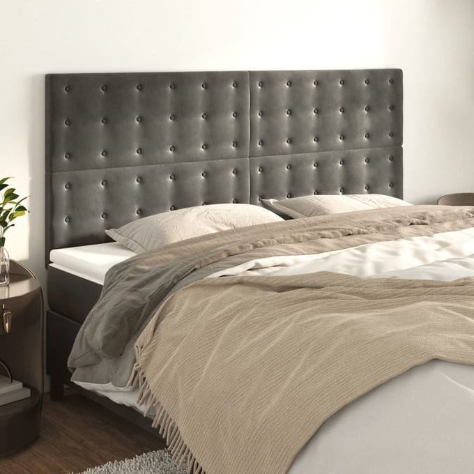 vidaXL - Hoofdbord - donkergrijs - 160x5x118/128 - cm - Fluweel