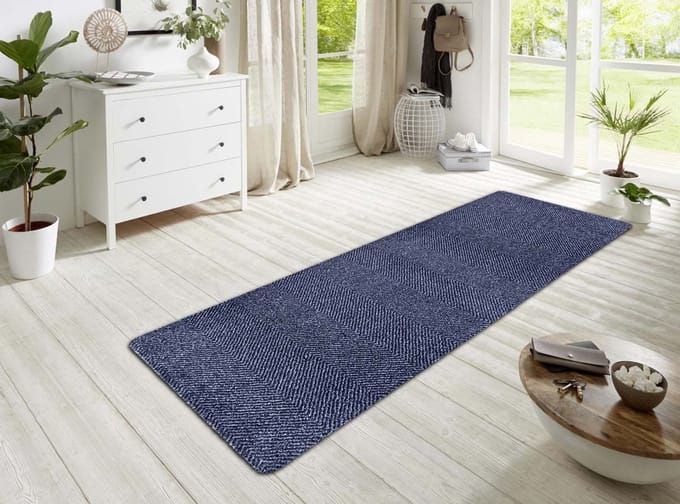 Effen deurmat - Clean & Go blauw/zwart 100x150