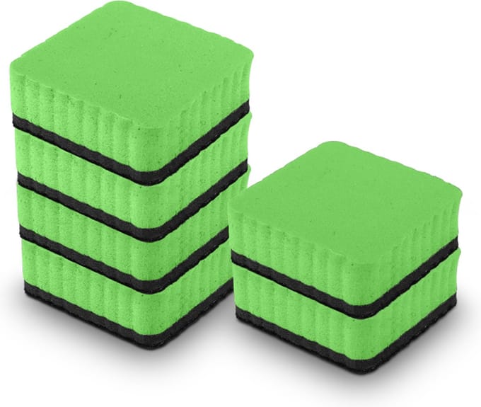 Whiteboard Wisser voor Creatieve Ruimtes - Magnetisch - Set van 6 Stuks - 50x50x21mm - Groen