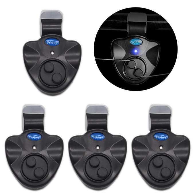 4 stuks Elektronische Visbeetmelder met Geluid LED-lampjes Indicator Visbeetmelders 4 gray