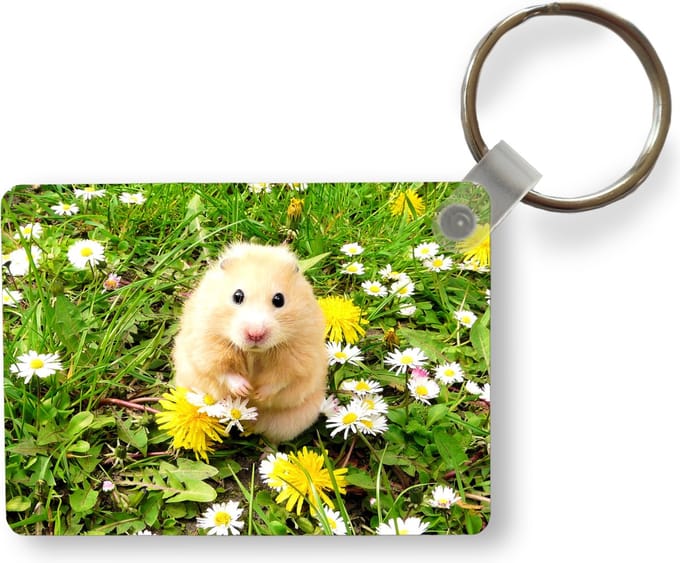 Sleutelhanger - Hamster tussen bloemen - Uitdeelcadeautjes - Plastic
