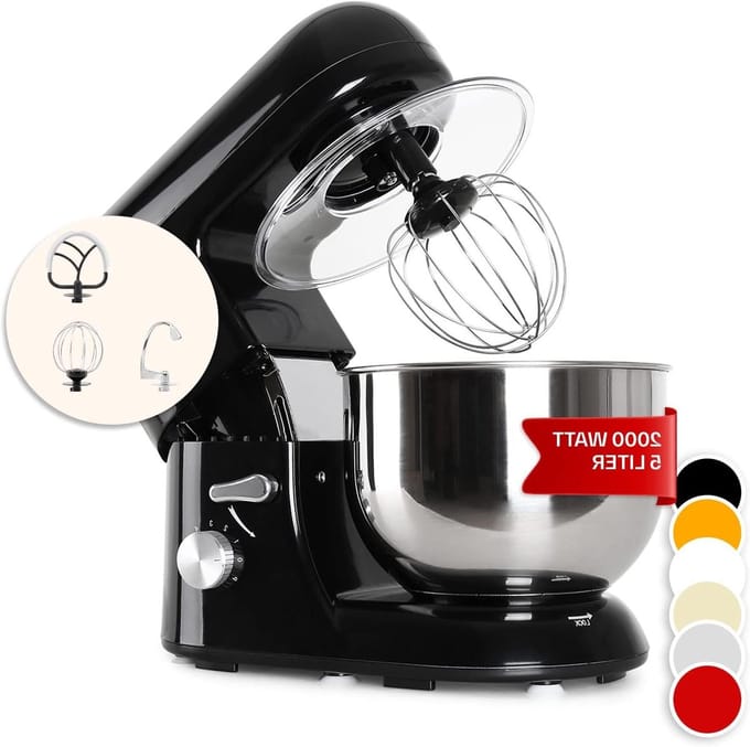 Klarstein TK2-Mix8-B Bella Nera Food Processor Stirrer (1200 Watt, 5.2 Litre Mixing Bowl, 6-Stage Speed) Black