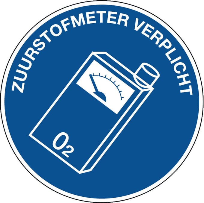 Zuurstofmeter verplicht sticker 200 mm