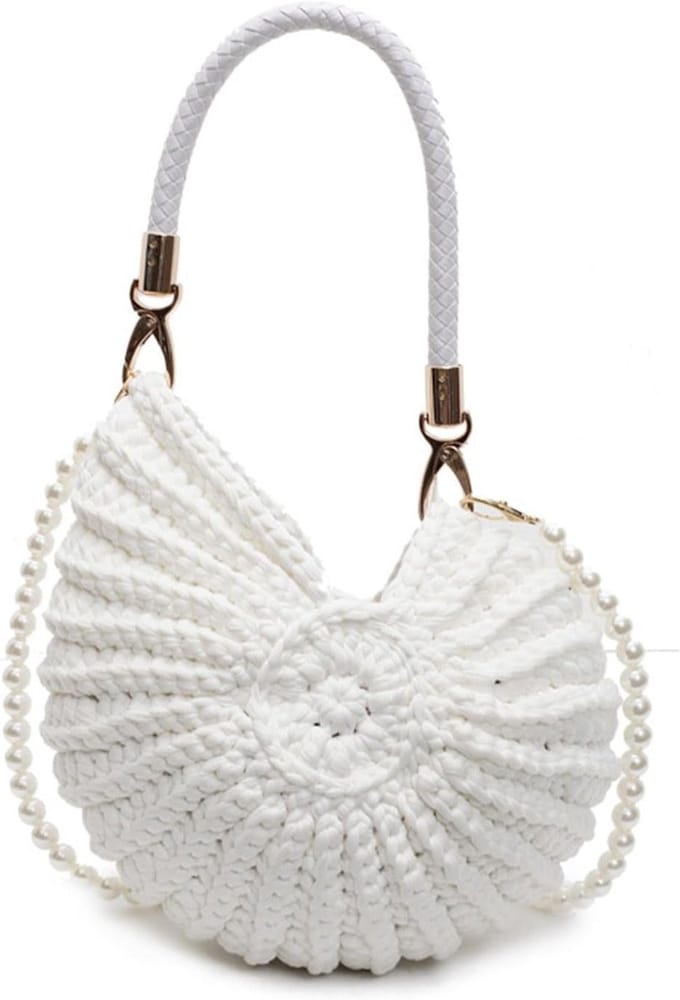 Schelp Tas - Gehaakte Handtas - Strand Bezoek - Handgeweven Design - 26 x 27 cm - Wit