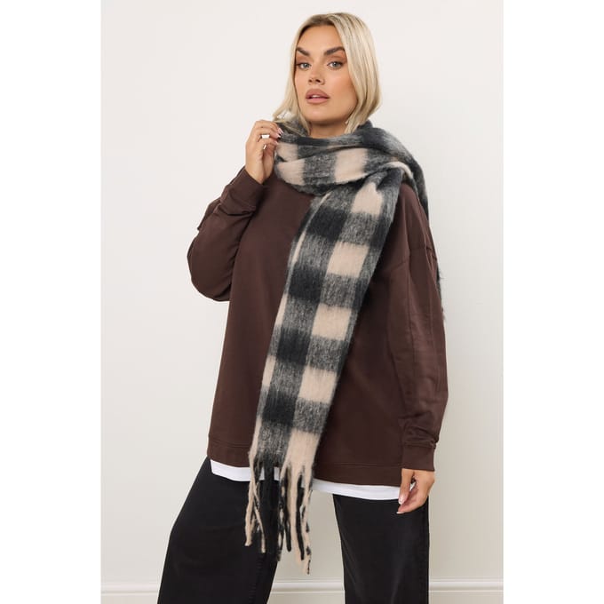 Yours Zwarte Geruite Zachte Sjaalsize One Size