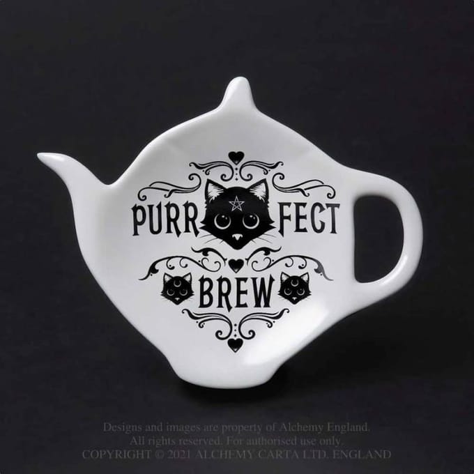 Alchemy - Purrfect Brew Theelepel/Theezak houder - Wit/Zwart