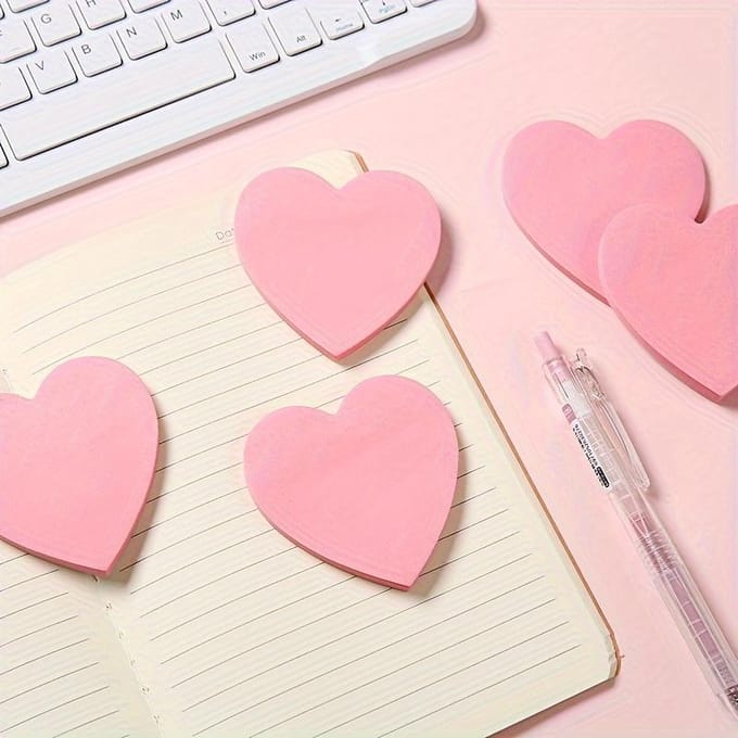 Hartvormige Post-its, Multifunctionele Post-its, Geschikt voor Studenten, Kantoor, Familie, Zelfklevend pink