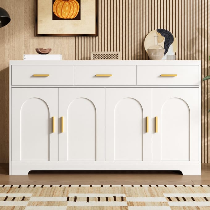 Clruro Dressoir - 140 x 40 x 83 cm - met deuren en reliëffront - MDF - Wit