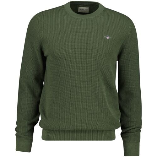 Gant Trui Solid Color Micro Textured Cotton Crew Neck Dry Herb Green / male