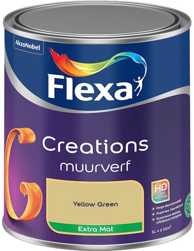 Flexa - Creations Muurverf Extra Mat - Yellow Green - Mengverf - 1 L