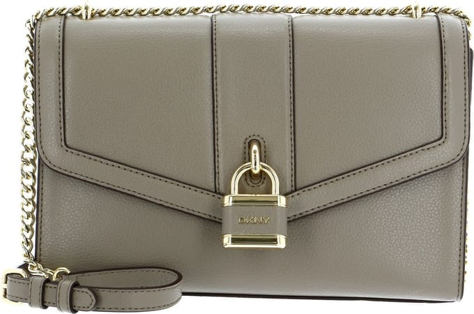 DKNY Leren Schoudertas Ella Shoulder Bag with Flap Toffee Bruine