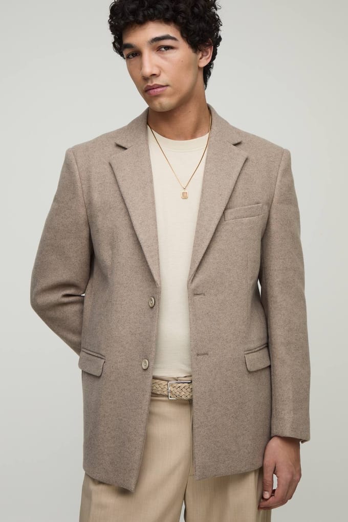Relaxed Fit Melton Single Breasted Blazer | Stone | Size 44