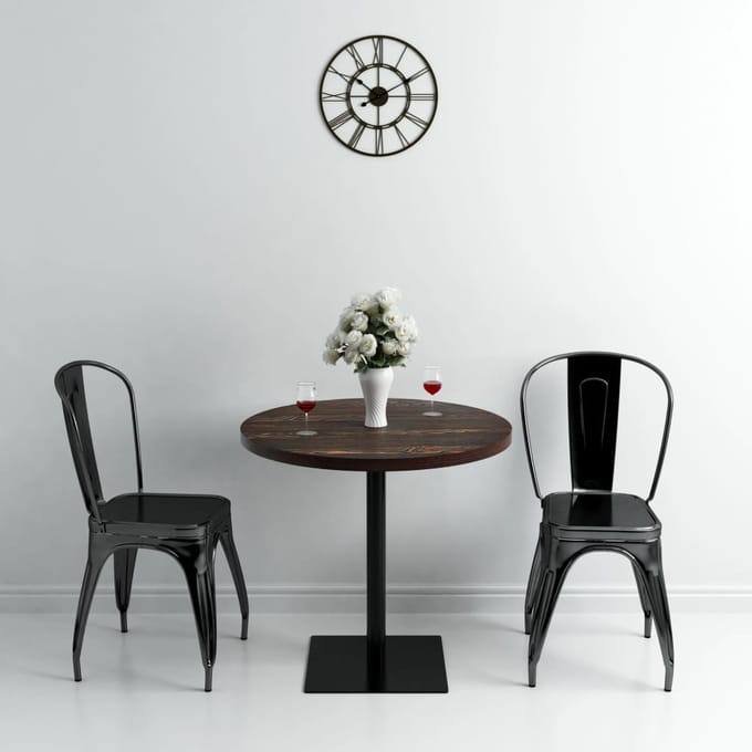 vidaXL - Bistrotafel - rond - 80x75 - cm - MDF - en - staal - donker - essenkleur