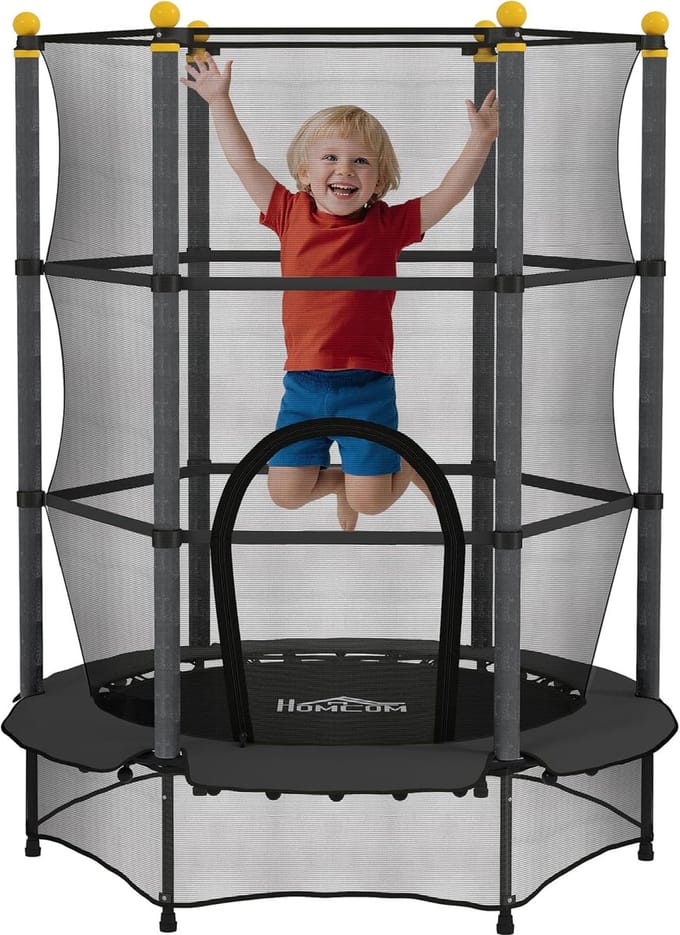 Kindertrampoline - Springkussen - Buiten spelen - Veiligheidsnet met rits - Ø 140 m - Zwart