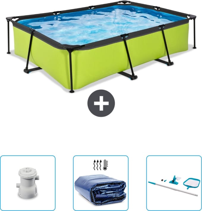 EXIT Rechthoekig Lime Frame Zwembad - 300 x 200 x 65 cm - Inclusief Pomp - Solarzeil - Schoonmaakset - Nu extra voordelig