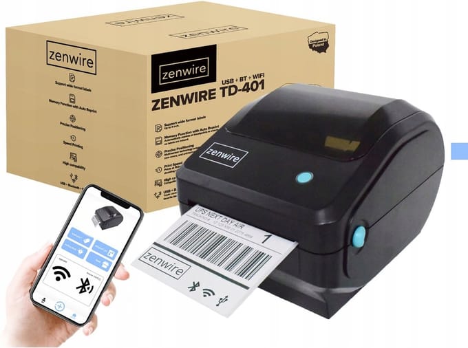 Zenwire TD-401 Thermische Labelprinter - USB Bluetooth WiFi - Voor Verzendetiketten 100x150 mm - PostNL DHL DPD