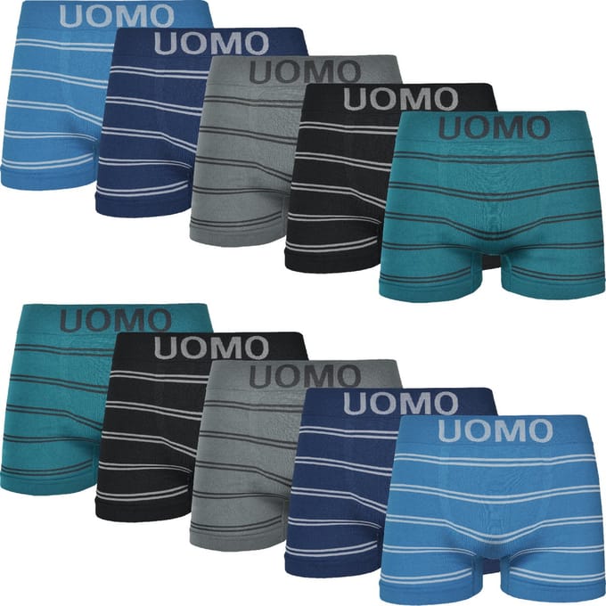 Microfiber Boxershorts Heren - 10-Pack - Uomo - Naadloos - Effen - Strepen - Mix - Maat M/L