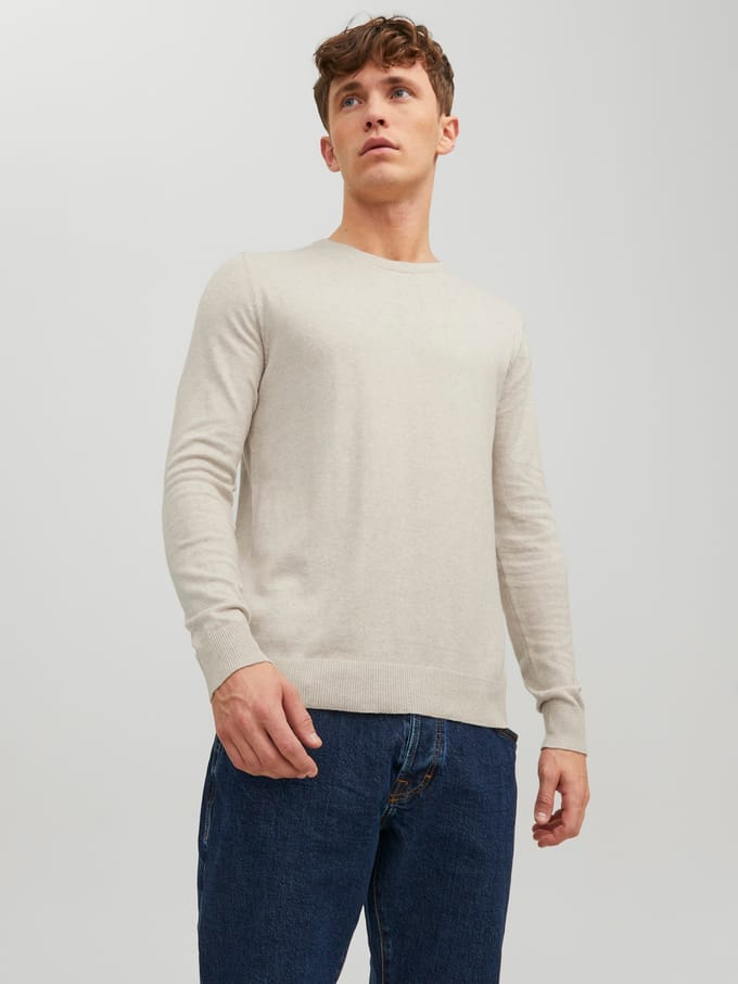 Jack & Jones - Heren Trui Emil Knit Crew Neck - Beige - Maat S