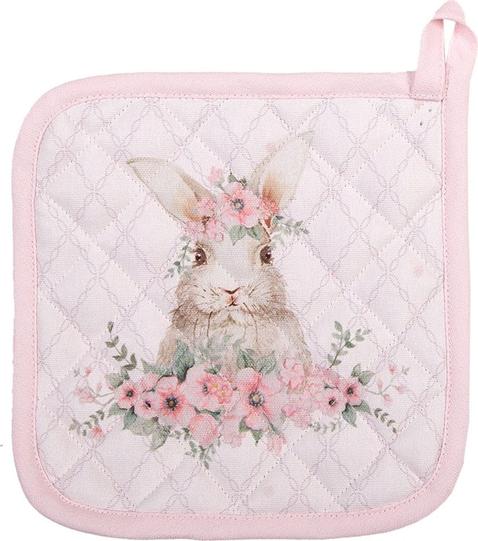 Clayre & Eef Pannenlap 20x20 cm Roze Katoen Konijn