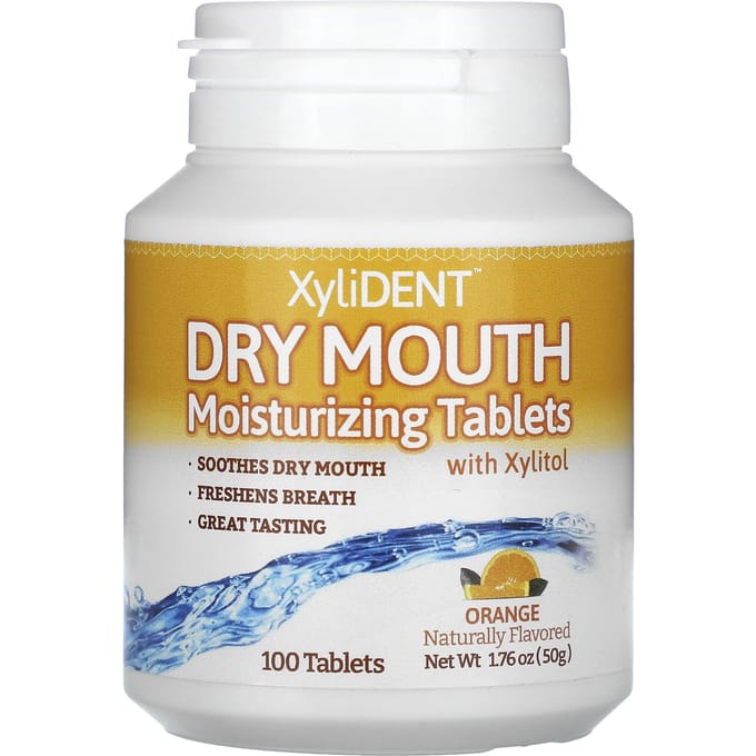 Comprimés Hydratants pour la Bouche Sèche, avec Xylitol, Orange, 100 Comprimés
